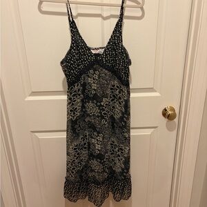 Black Floral Slip Dress with Lace-Trimmed V-Neck